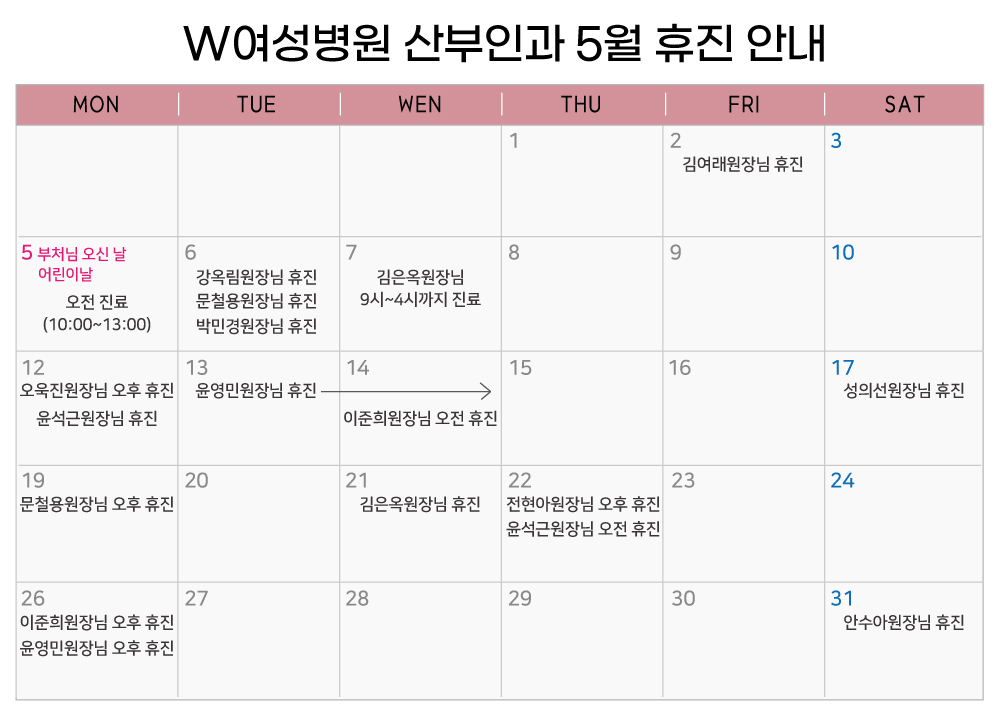 25년 5월 산부인과 휴진 안..